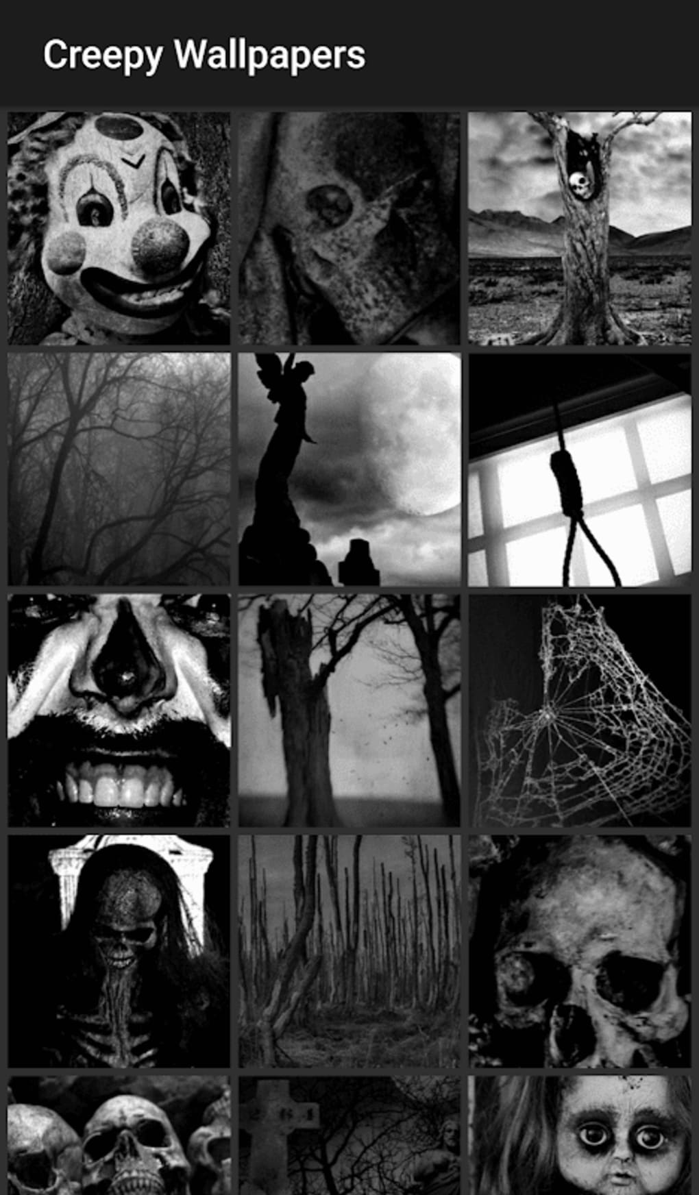 Creepy Wallpapers, Collage, Horrorfiguren, Schwarz-Weiß, Totenköpfe, HD, iPhone-Hintergrundbild