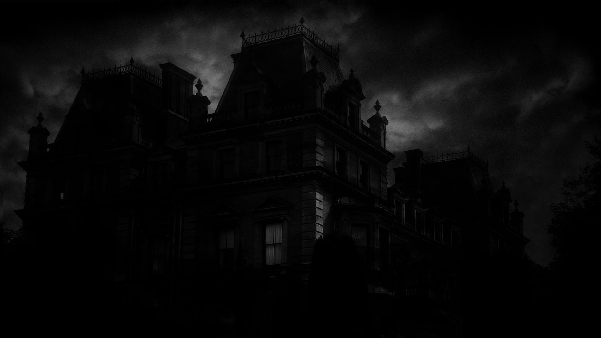 Spukhaus, Villa, Dunkel, Schwarz-Weiß, Nacht, Full HD 1080p, Desktop-Hintergrundbild