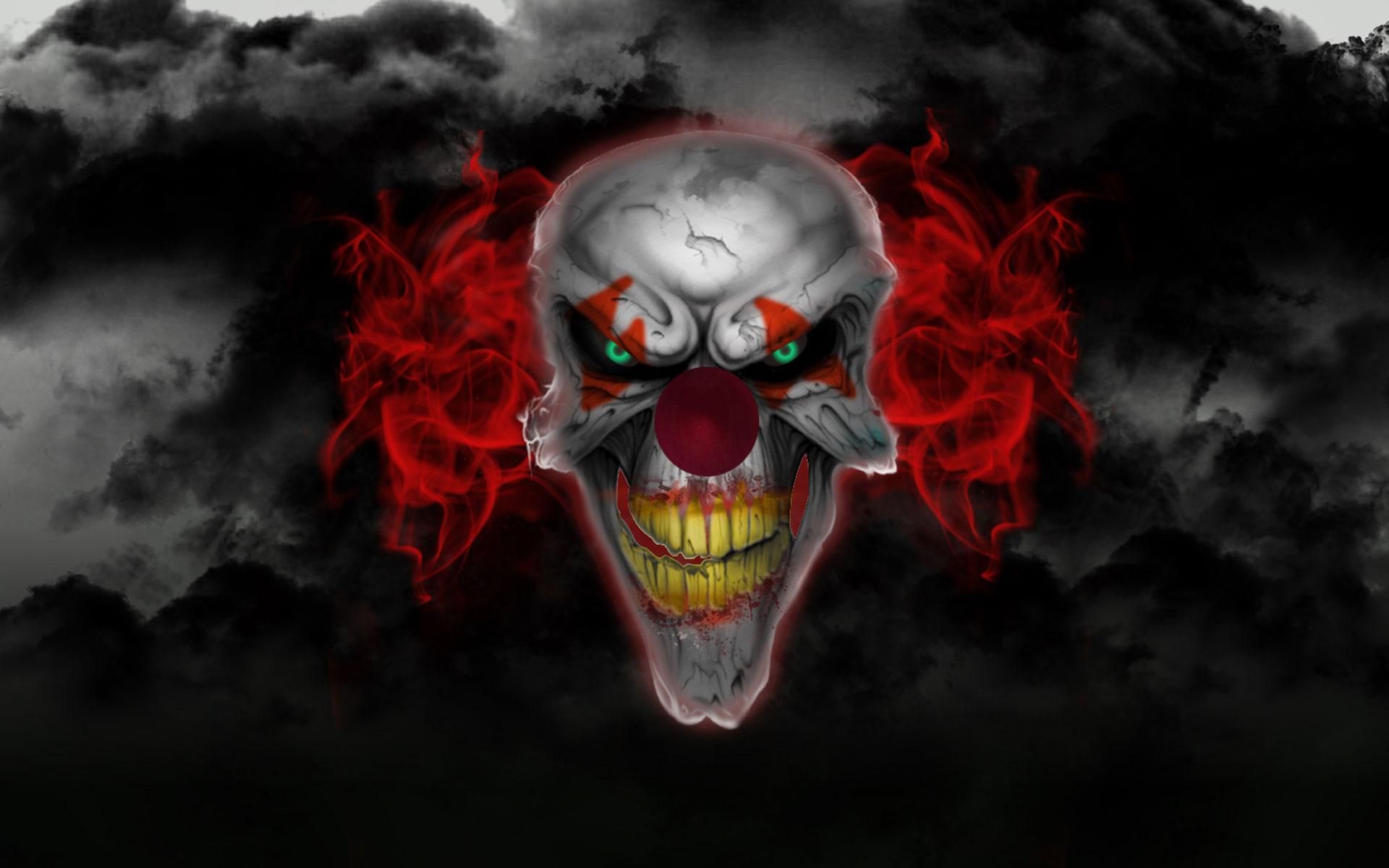 Horrorclown, Totenkopf, Rote Haare, Grinsen, Rauch, 16:10, Full-HD-Hintergrundbild für den Desktop