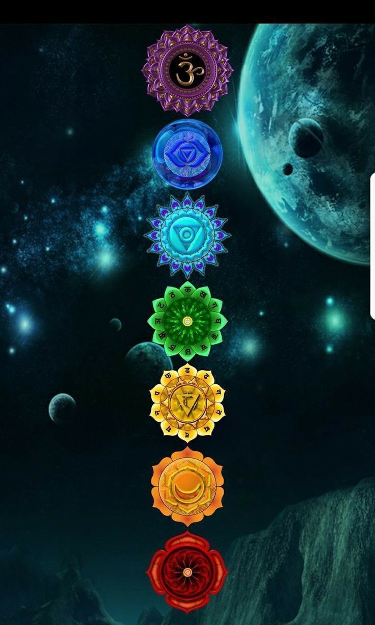 Sieben Chakren, Weltraum, Mond, Sterne, Leuchtende Symbole, HD, Handy-Hintergrundbild