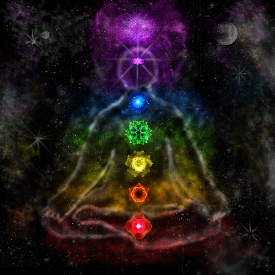 Meditation, Lotussitz, Chakren, Kosmos, Aura, Hintergrundbild für iPad und Tablet