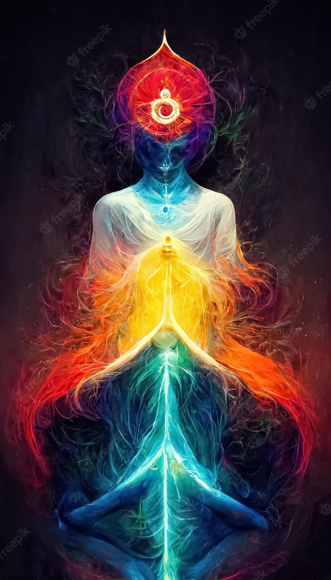 Meditation, Energiekörper, Kronenchakra, Feuer und Wasser, Spirituell, Full HD, Handy-Hintergrundbild