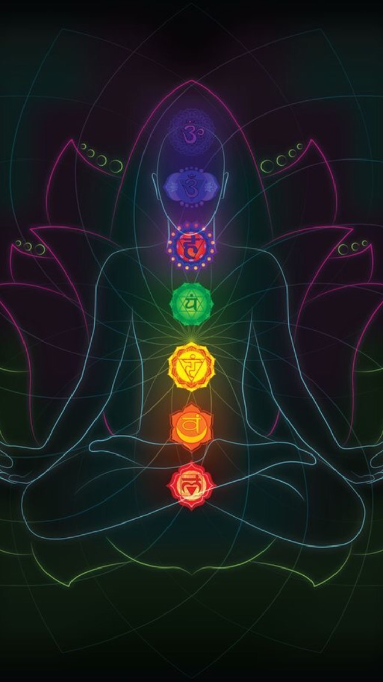 Meditation, Chakren, Silhouette, Linienkunst, Grüntöne, HD, Handy-Hintergrund im Hochformat