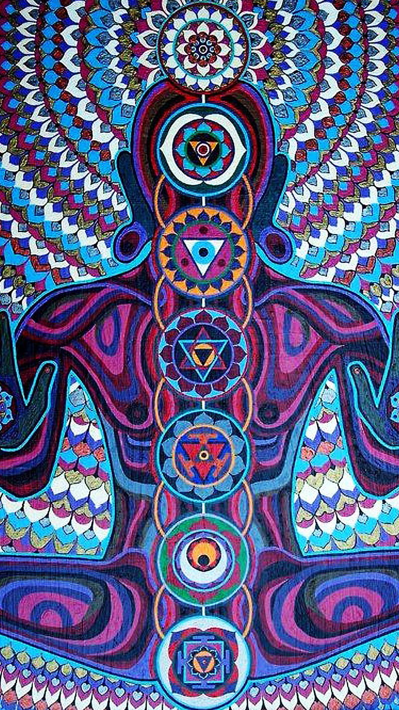 Chakren, Psychedelisch, Muster, Silhouette, Blau-Lila, HD, Sperrbildschirm fürs iPhone