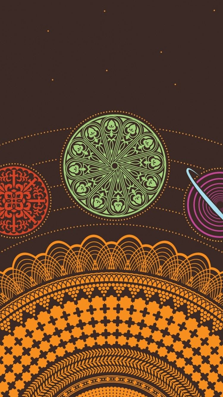 Chakra-Symbole, Mandala, Planeten, Braun, Hochformat, HD, Hintergrundbild fürs Handy