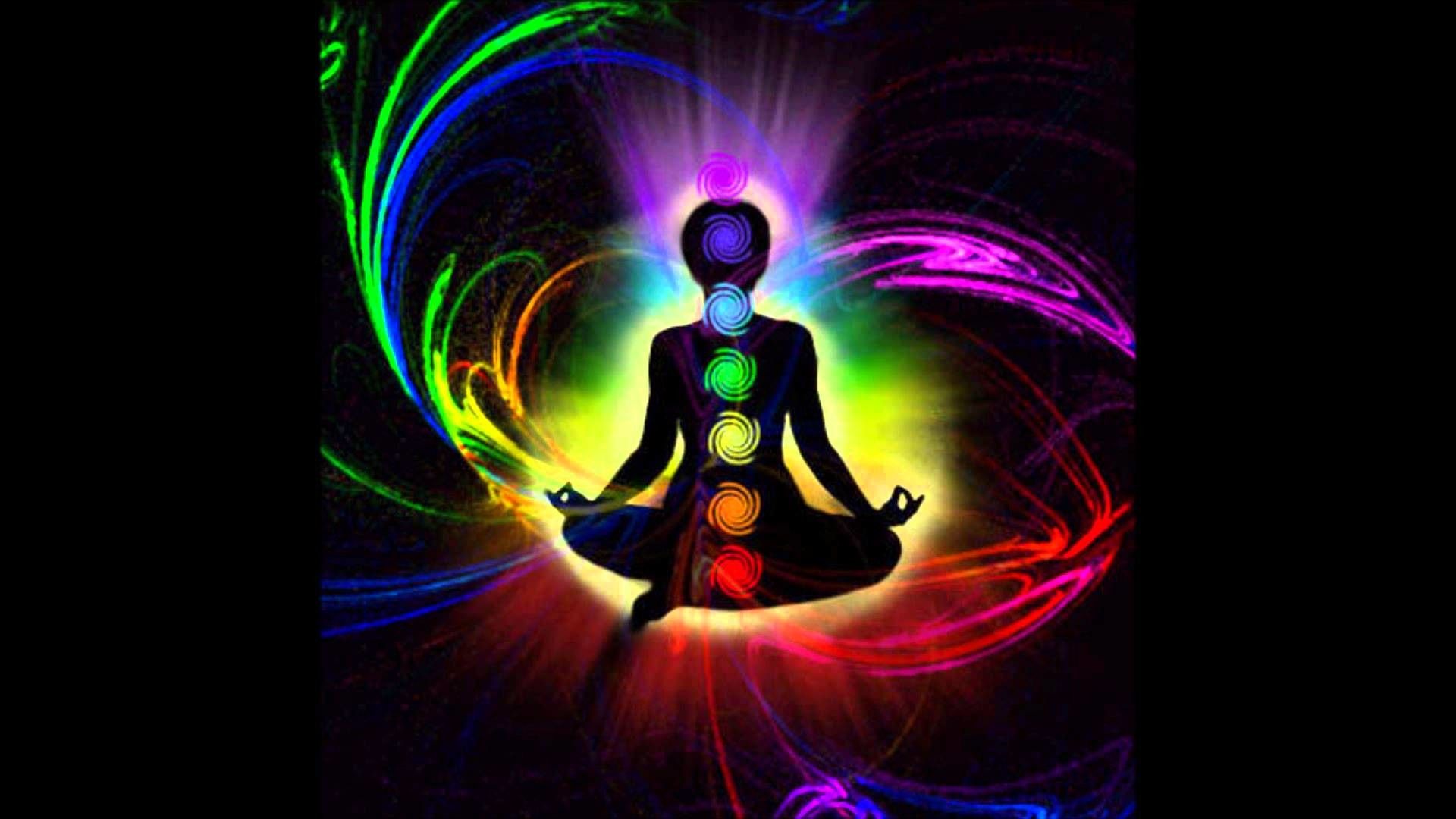 Meditation, Chakren, Energiewirbel, Neonfarben, Lotussitz, 1920x1080, PC-Hintergrundbild