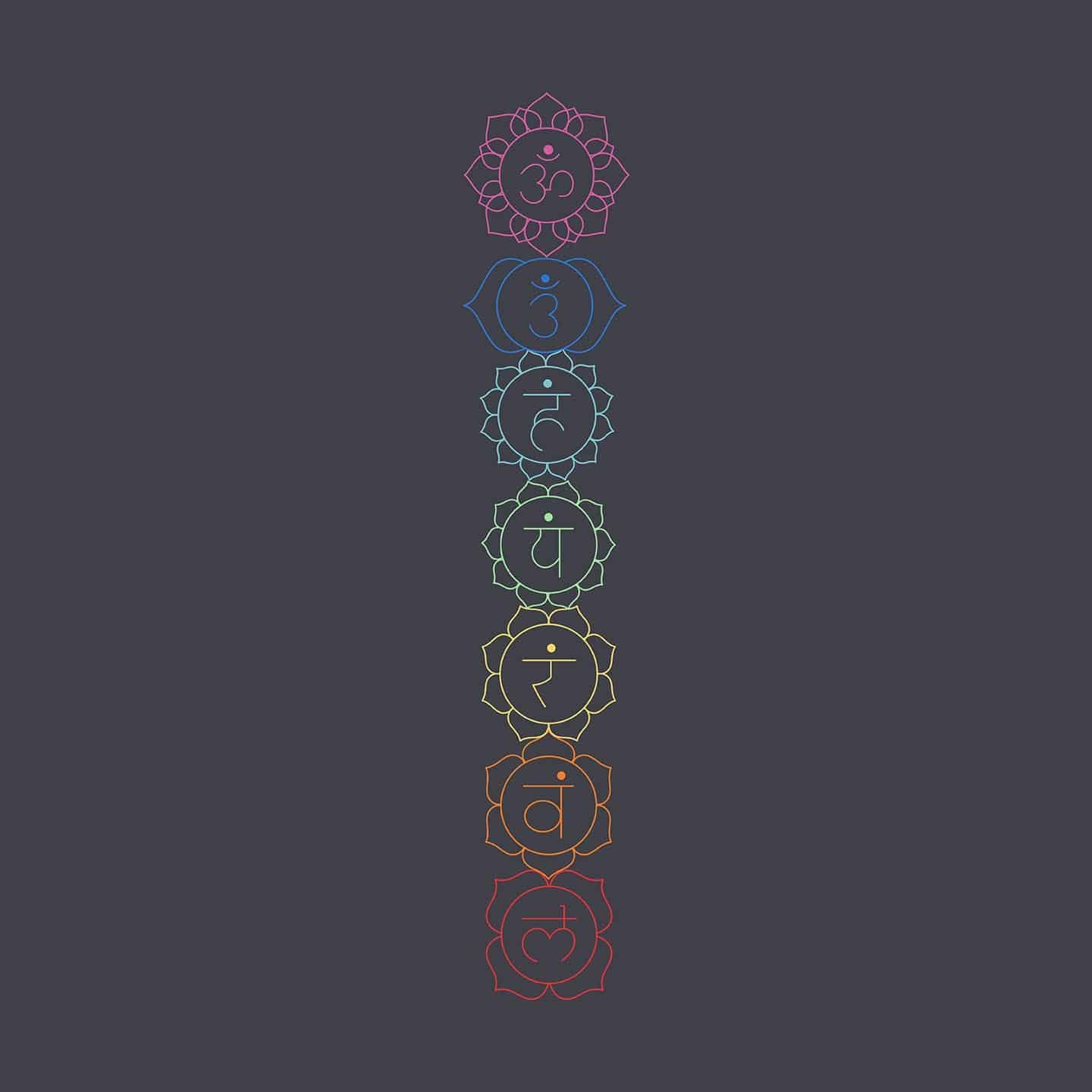 Chakra-Symbole, Linienkunst, Grauer Hintergrund, Minimalistisch, Pastelltöne, HD Wallpaper