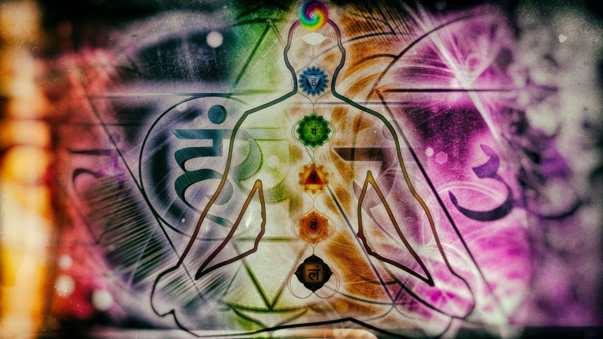 Meditation, Chakren, Om-Symbol, Linienkunst, Bunt, Full HD 1080p, Desktop-Hintergrundbild