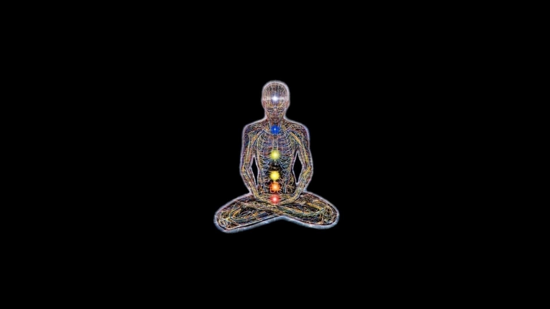 Meditation, Chakren, Energiekörper, Schwarzer Hintergrund, Minimalistisch, Full HD Wallpaper