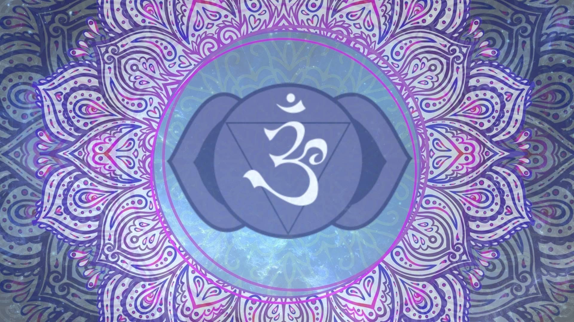 Stirnchakra, Ajna, Om-Symbol, Mandala, Lila-Blau, 1920x1080, Full-HD-Hintergrundbild für PC