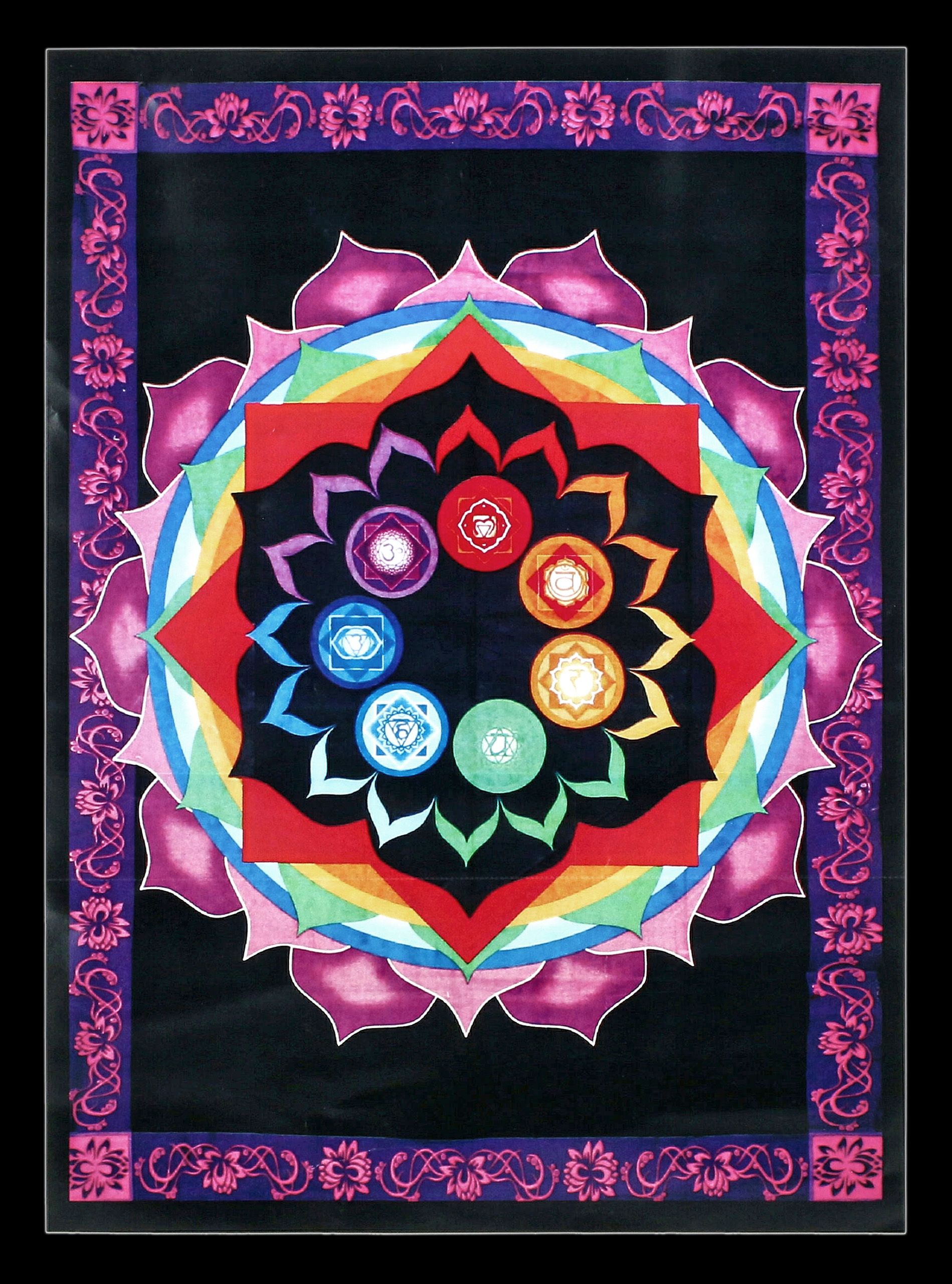 Chakra-Mandala, Wandteppich, Lotusmuster, Bunt, Muster, QHD+, Hintergrundbild fürs Tablet