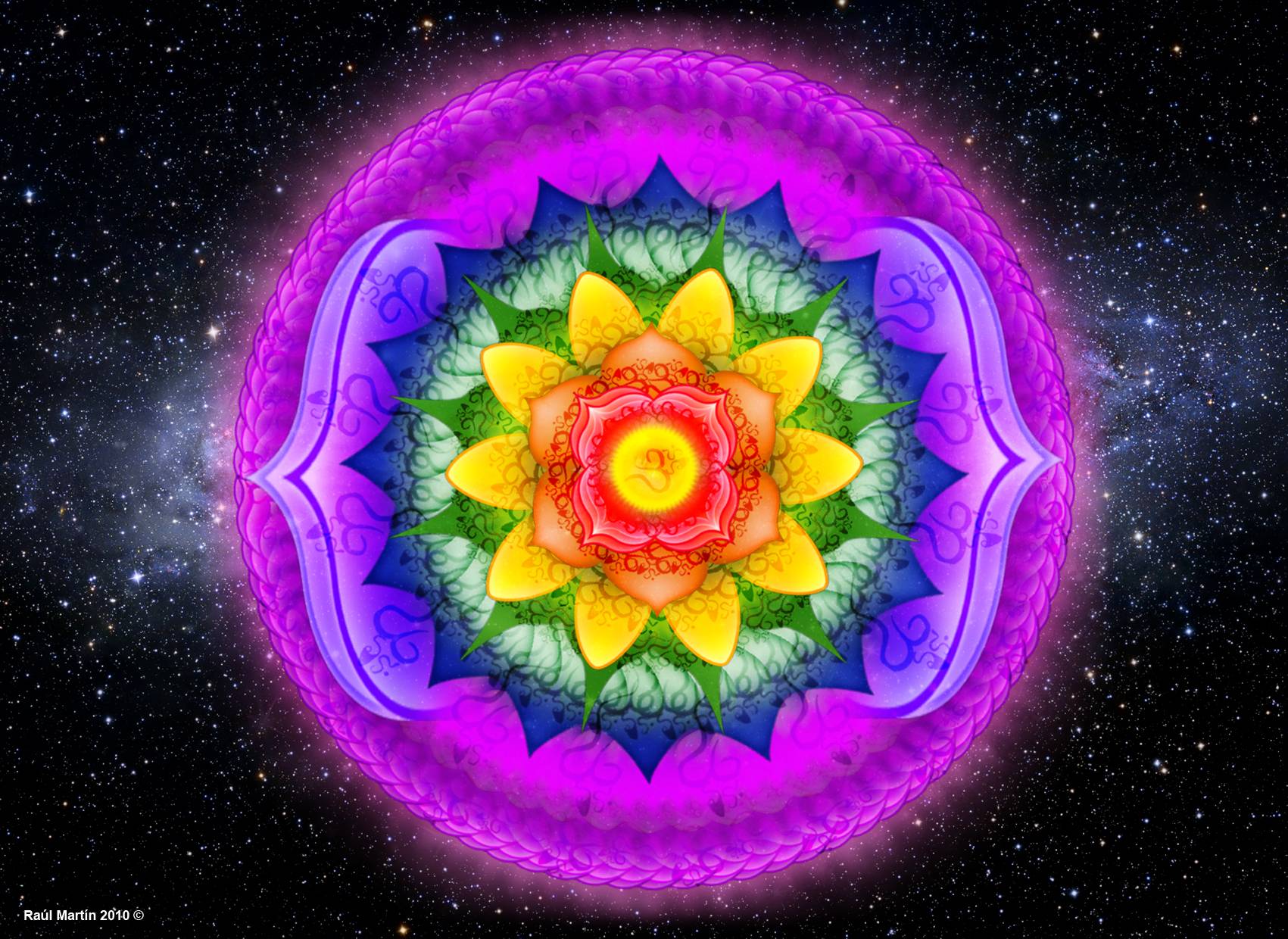 Mandala, Lotus, Weltraum, Lila Rahmen, Bunt, HD, Hintergrund für den Desktop