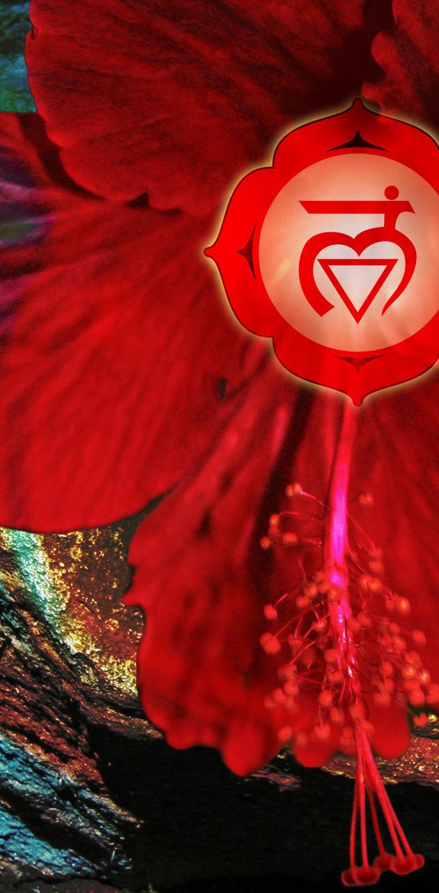 Wurzelchakra, Muladhara, Hibiskusblüte, Rot, Hochformat, Sperrbildschirm fürs iPhone