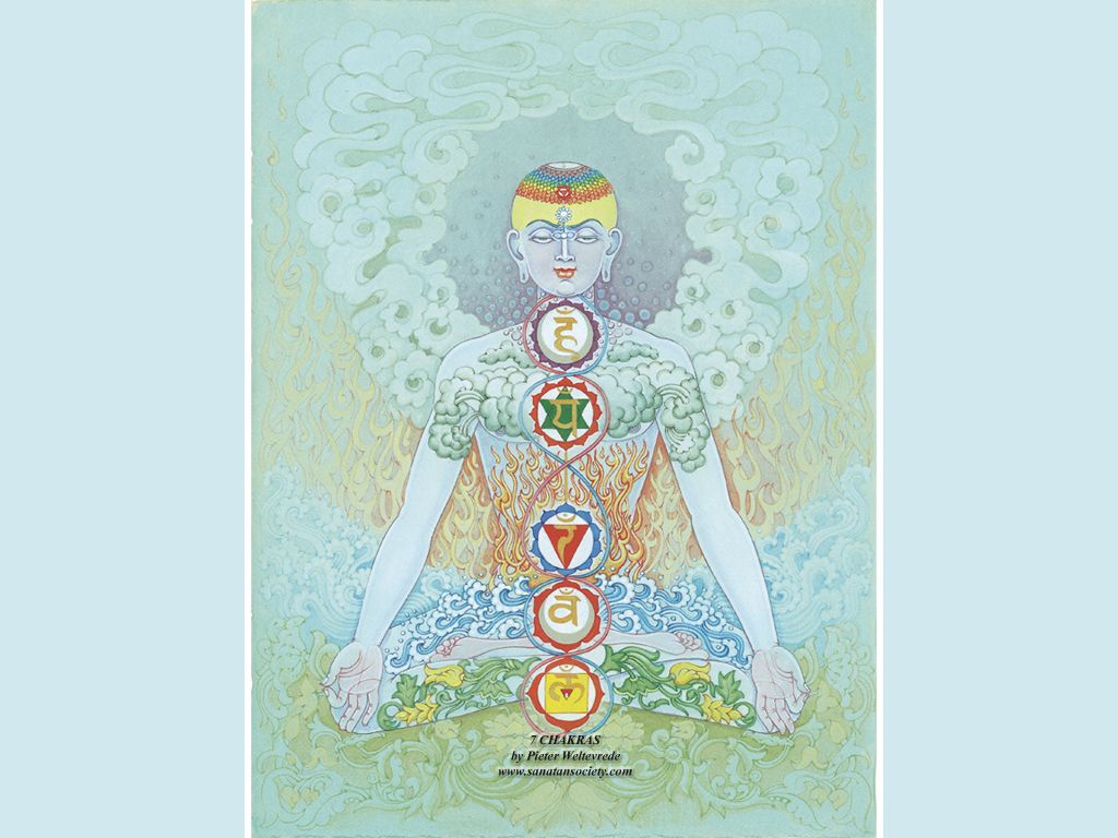 Meditation, Chakren, Aquarell, Frau, Hellblau, Hintergrundbild für iPad und Tablet