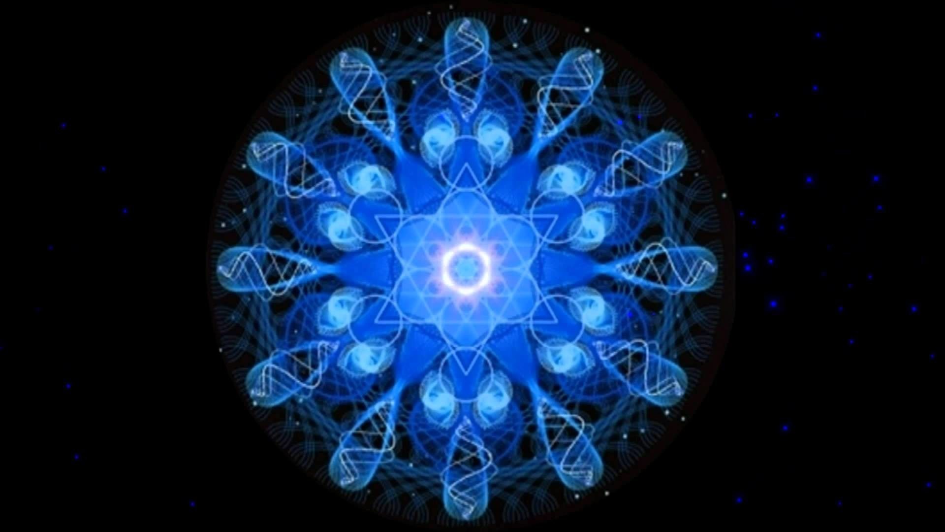 Mandala, Fraktal, Blaues Leuchten, Schwarzer Hintergrund, Symmetrie, Full HD Wallpaper