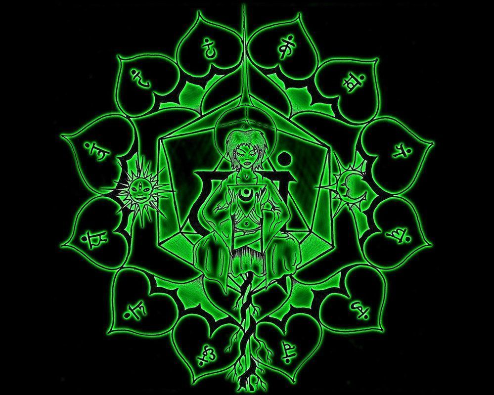 Herzchakra, Ganesha, Linienkunst, Grün, Schwarzer Hintergrund, Wallpaper