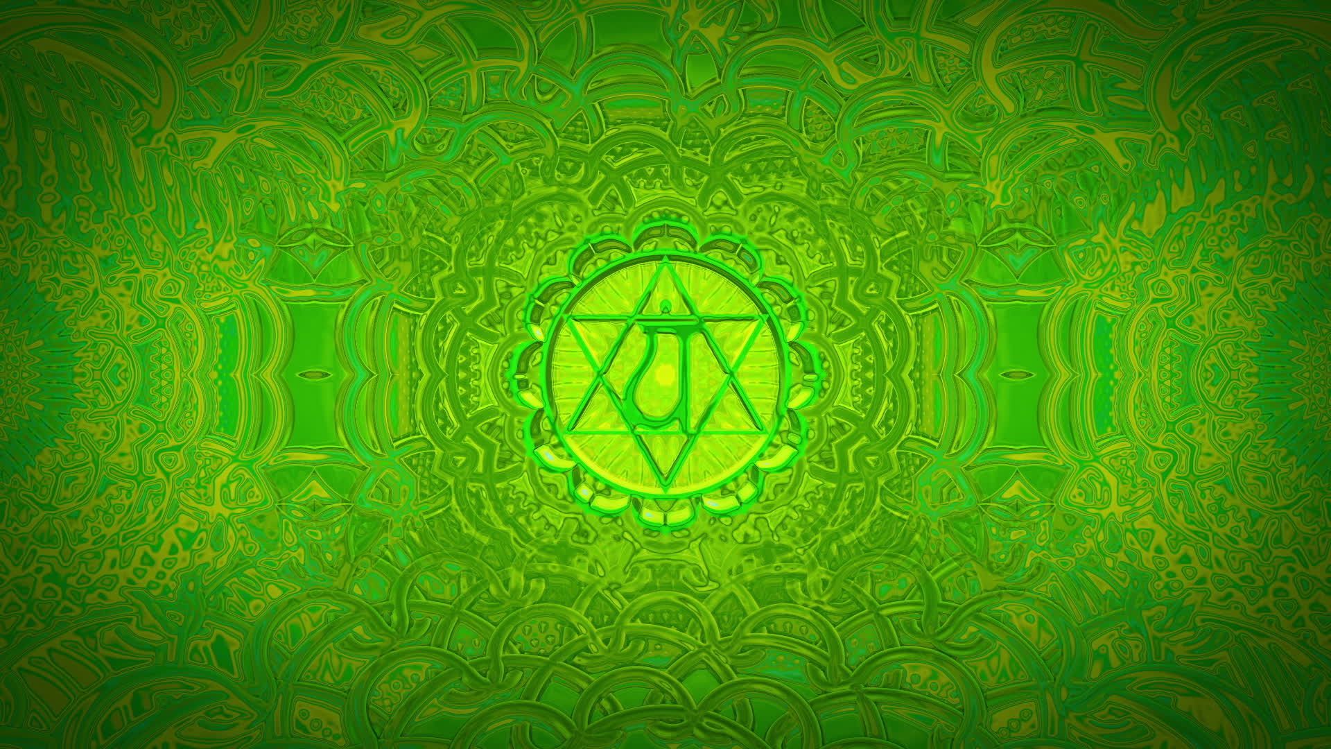 Herzchakra, Anahata, Grün, Ornamente, Leuchtendes Symbol, 1920x1080, Desktop-Hintergrund