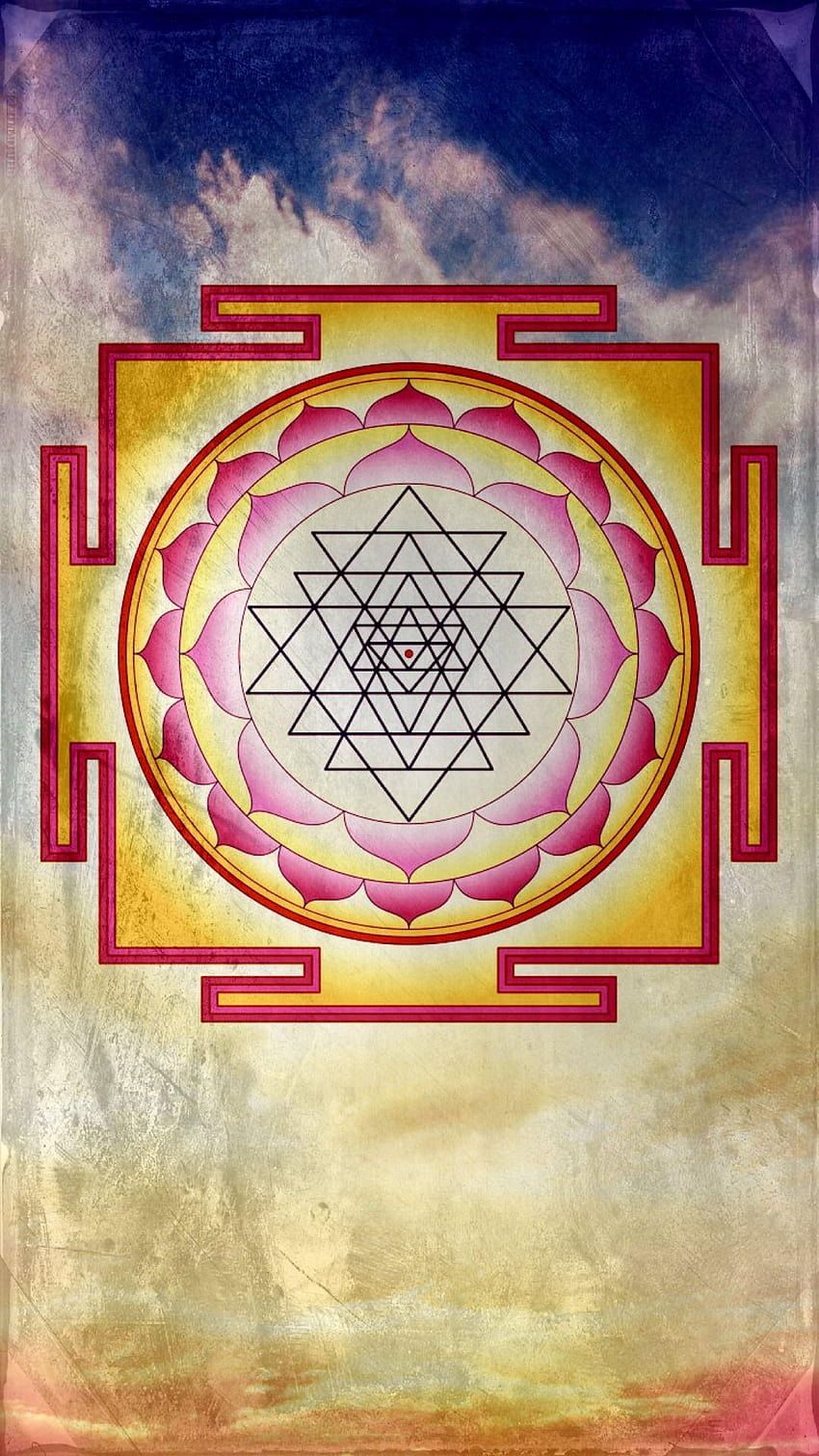 Sri Yantra, Heilige Geometrie, Lotus, Rot-Gelb, Hochformat, HD, iPhone-Hintergrundbild