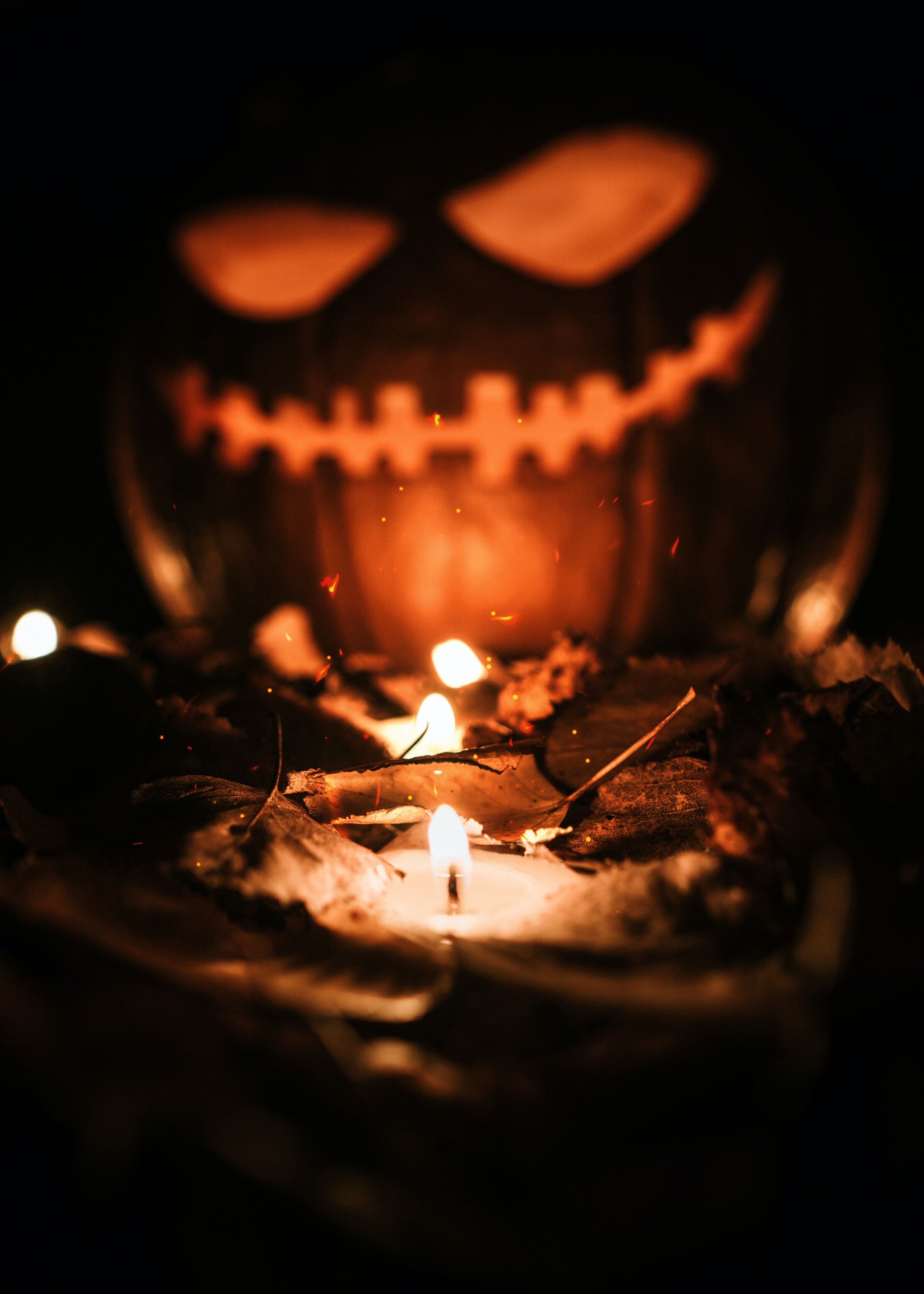 Kürbislaterne, Halloween, Kerze, Orange, Dunkel, QHD+, Hintergrundbild fürs Tablet