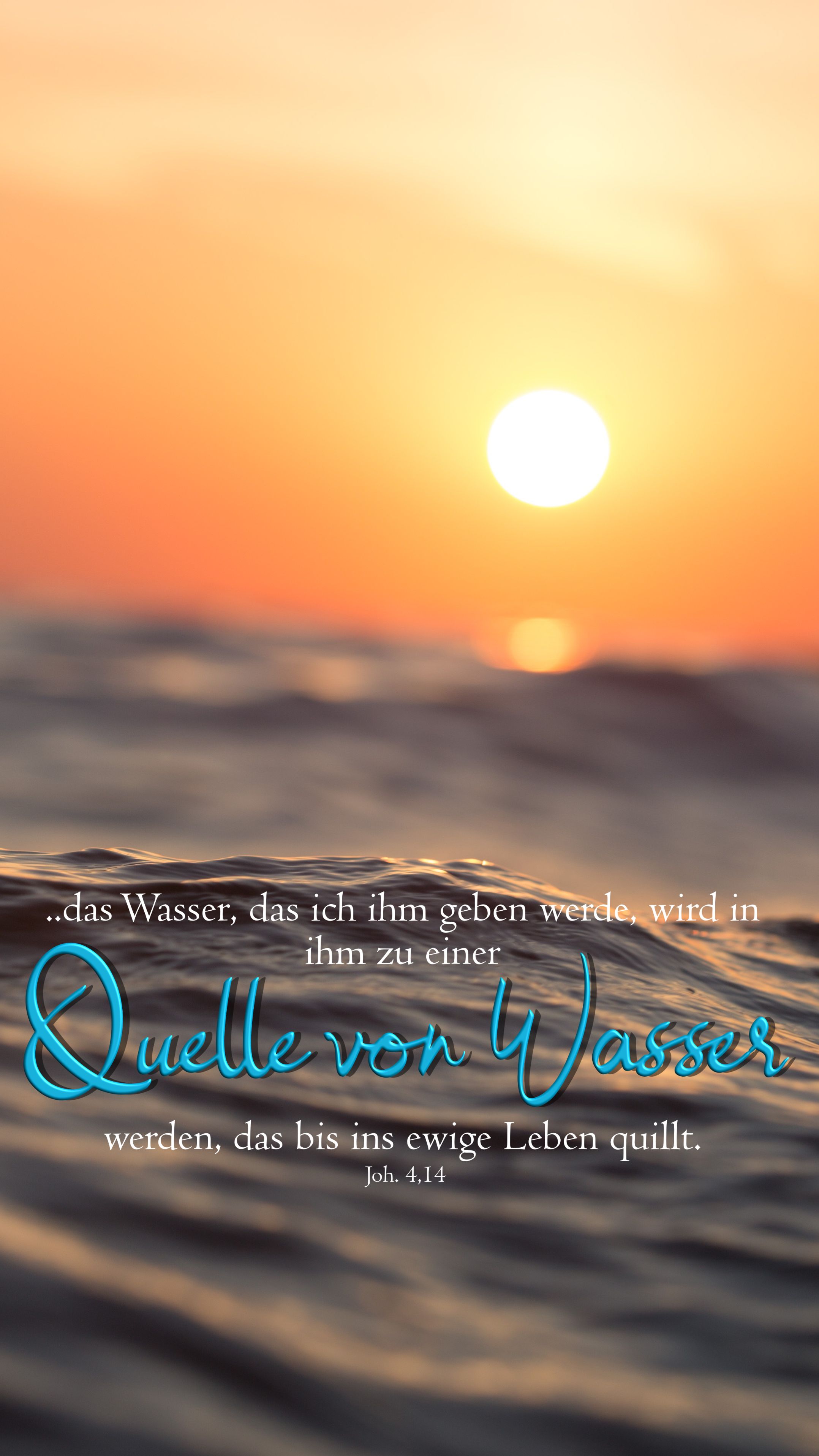 Quelle von Wasser, Bibelvers, Sonnenuntergang, Meer, Wellen, QHD+, iPhone-Hintergrundbild