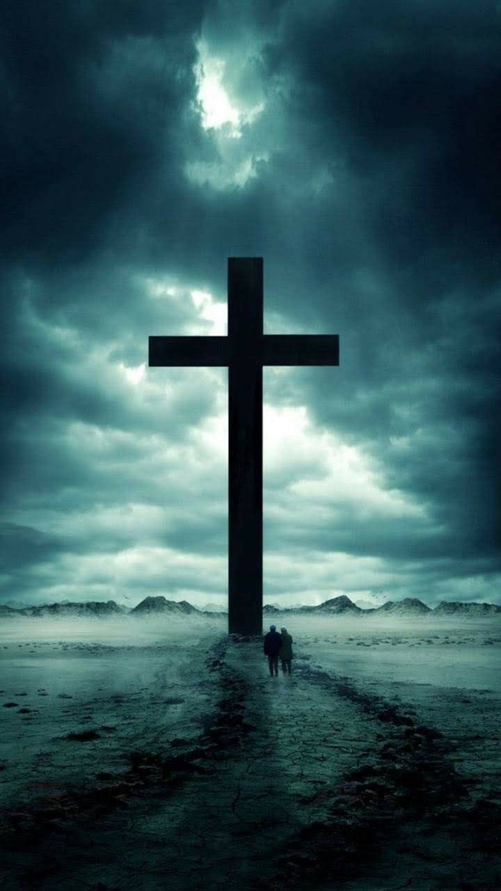 Kreuz, Gewitterwolken, Dramatischer Himmel, Weg, Türkis, HD, iPhone-Hintergrundbild