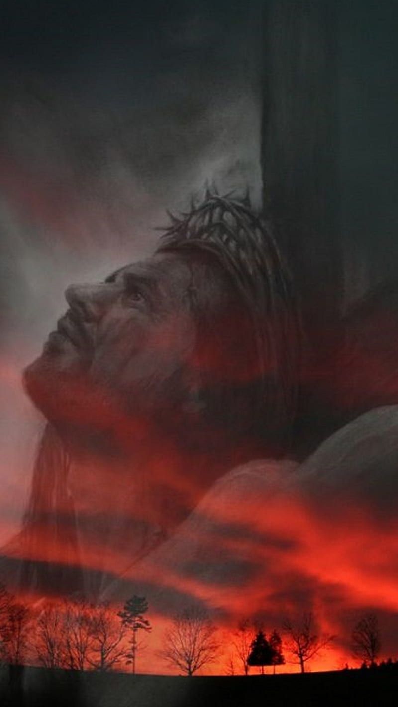 Jesus, Dornenkrone, Rotes Licht, Dunkel, Gemälde, HD, Hintergrundbild fürs Handy