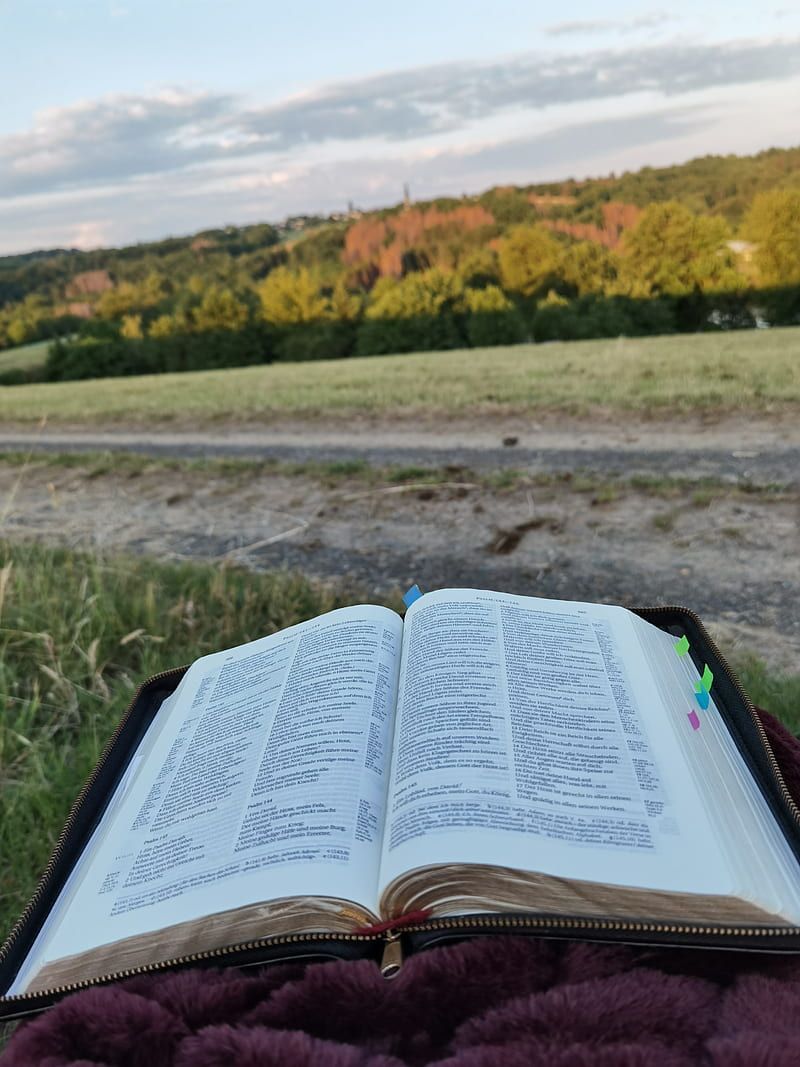 Bibel, Aufgeschlagenes Buch, Landschaft, Feld, Natur, Hintergrundbild für iPad und Tablet