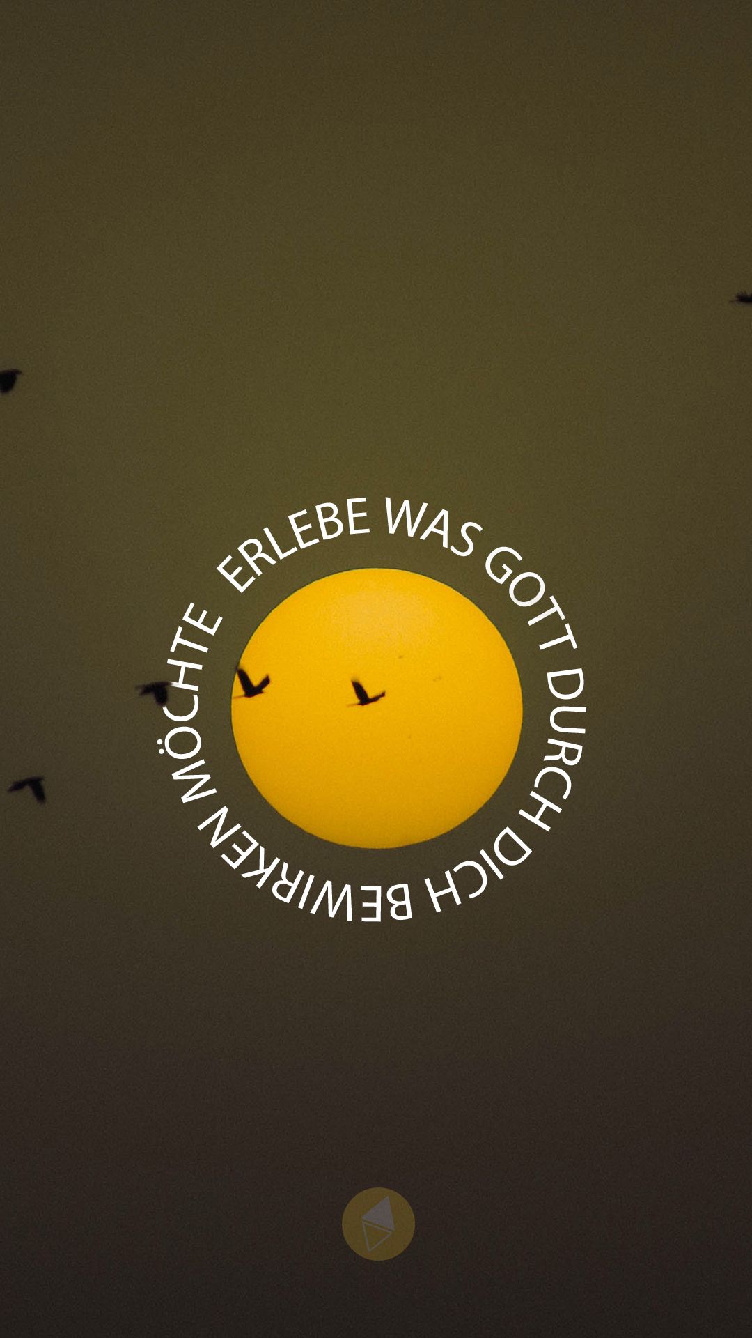 Erlebe was Gott durch dich bewirken möchte, Zitat, Gelber Kreis, Dunkler Hintergrund, Minimalistisch, Sperrbildschirm