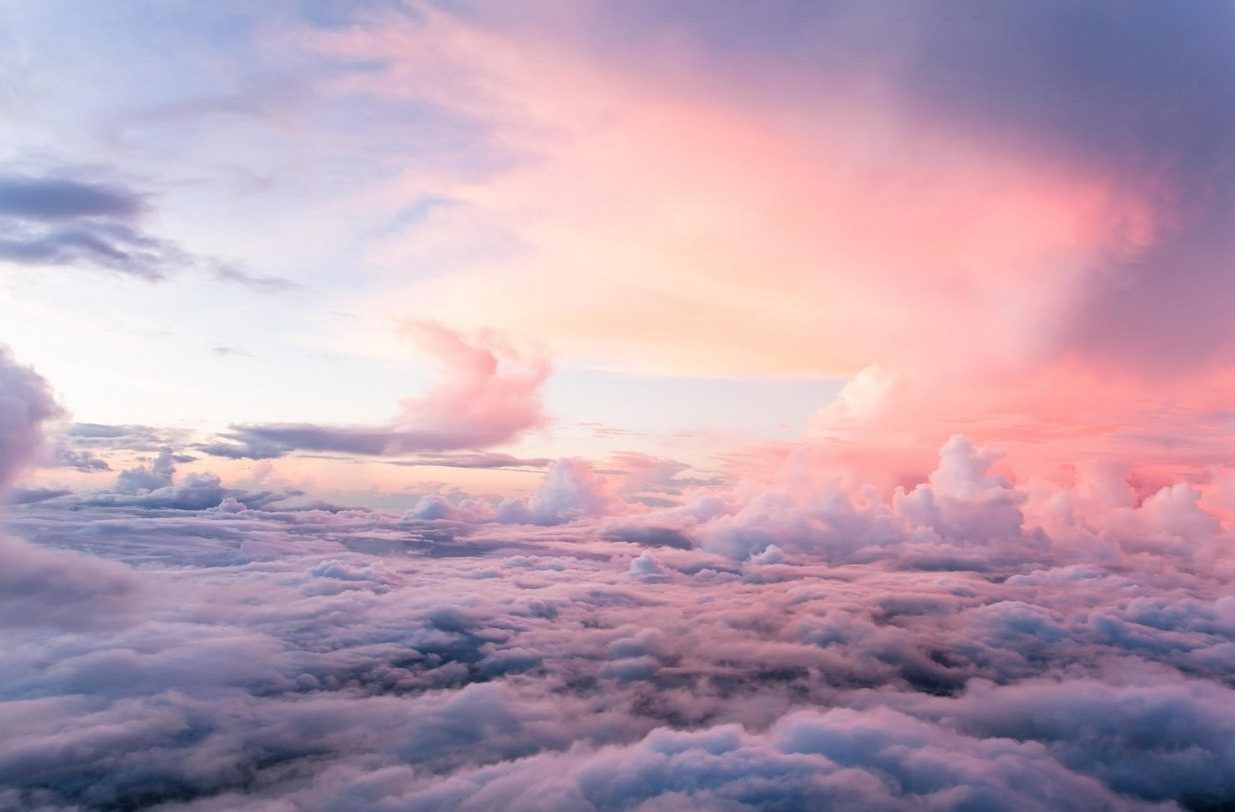 Wolkenmeer, Sonnenuntergang, Rosa Wolken, Himmel, Hintergrund