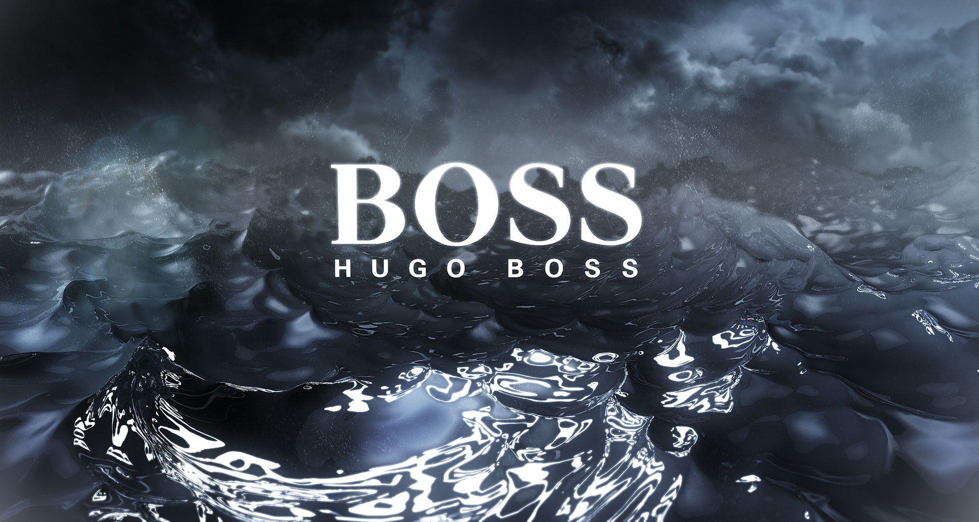 Hugo Boss, BOSS-Logo, Wasser, Wellen, Sturmwolken, Full HD, Desktop-Hintergrund für Windows