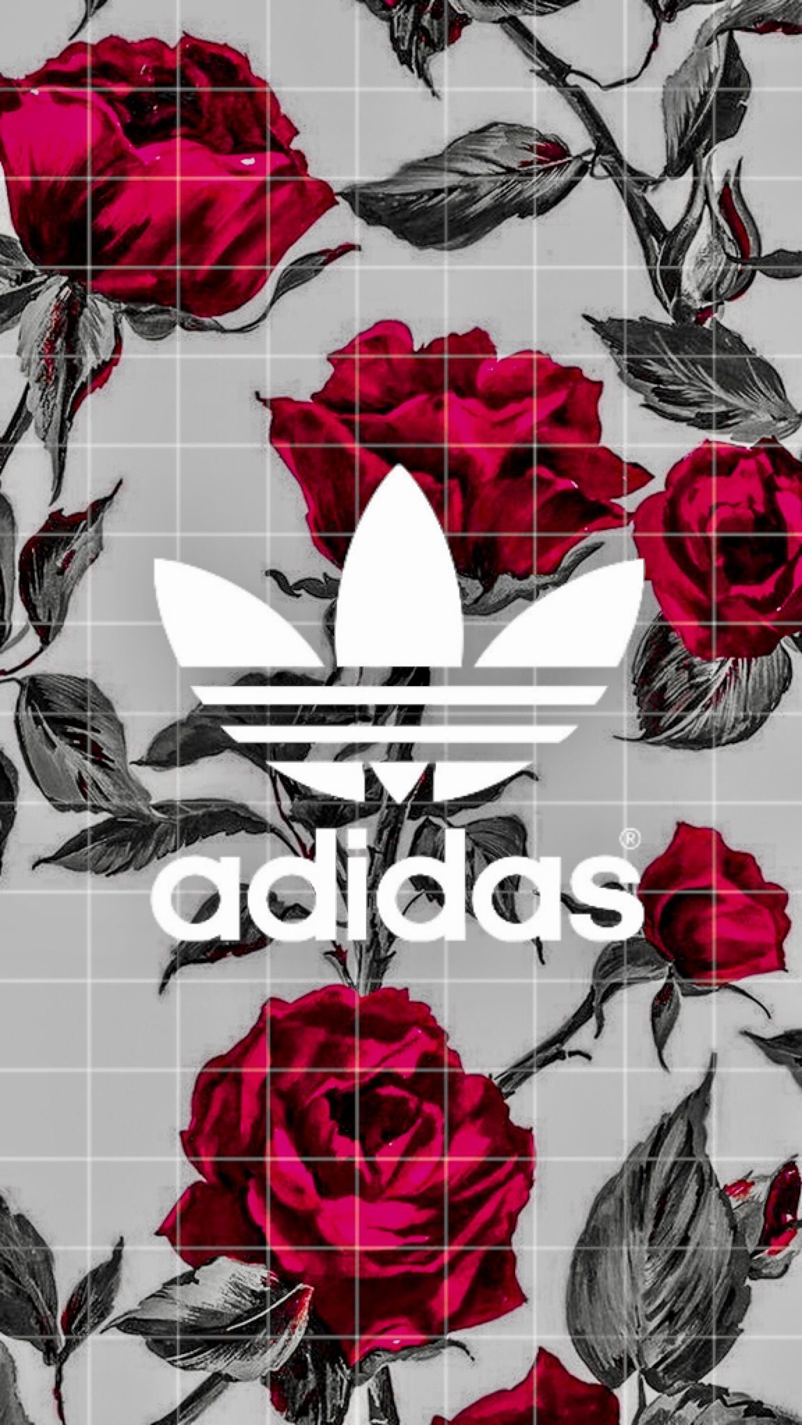 Adidas, Trefoil-Logo, Rote Rosen, Blumenmuster, Grau, Full HD, Sperrbildschirm fürs iPhone