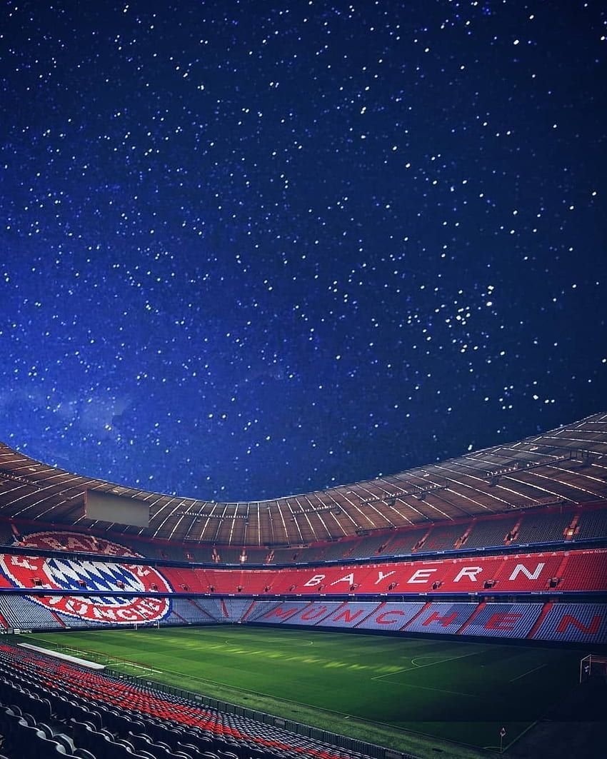 Allianz Arena, FC Bayern München, Sternenhimmel, Stadioninnenraum, Nacht, HD, iPad-Hintergrundbild