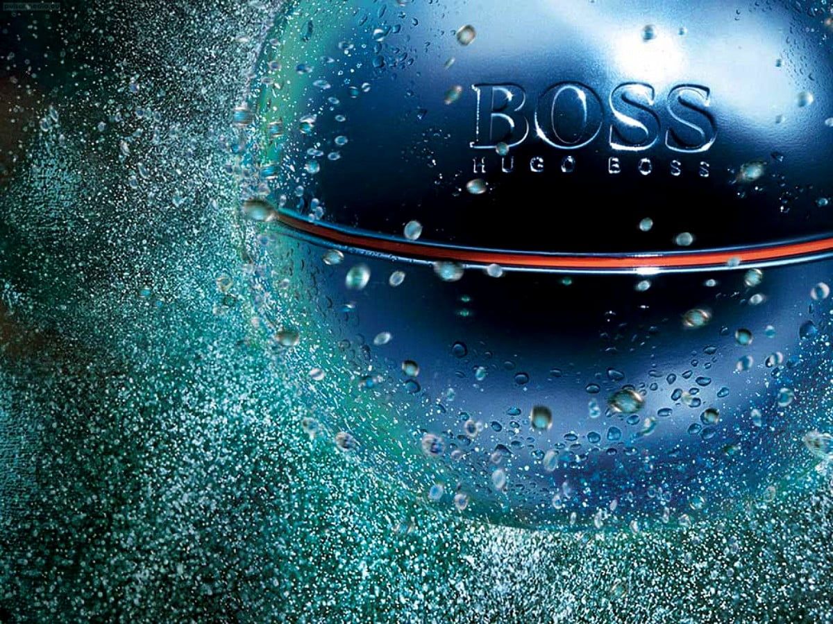 Hugo Boss, BOSS-Logo, Wassertropfen, Türkis, Blau, Hintergrundbild für iPad und Tablet