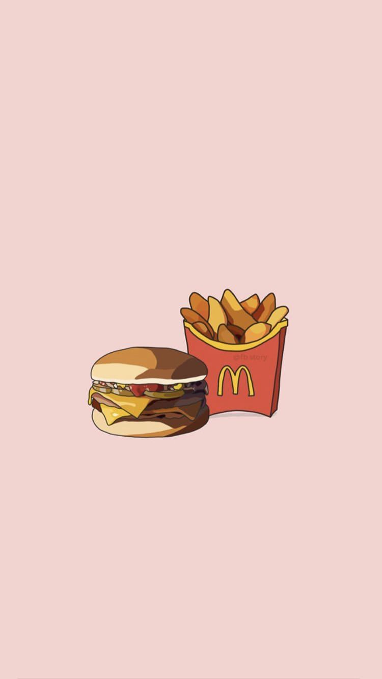 McDonald's, Burger, Pommes, Illustration, Rosa Hintergrund, Minimalistisch, Sperrbildschirm fürs iPhone