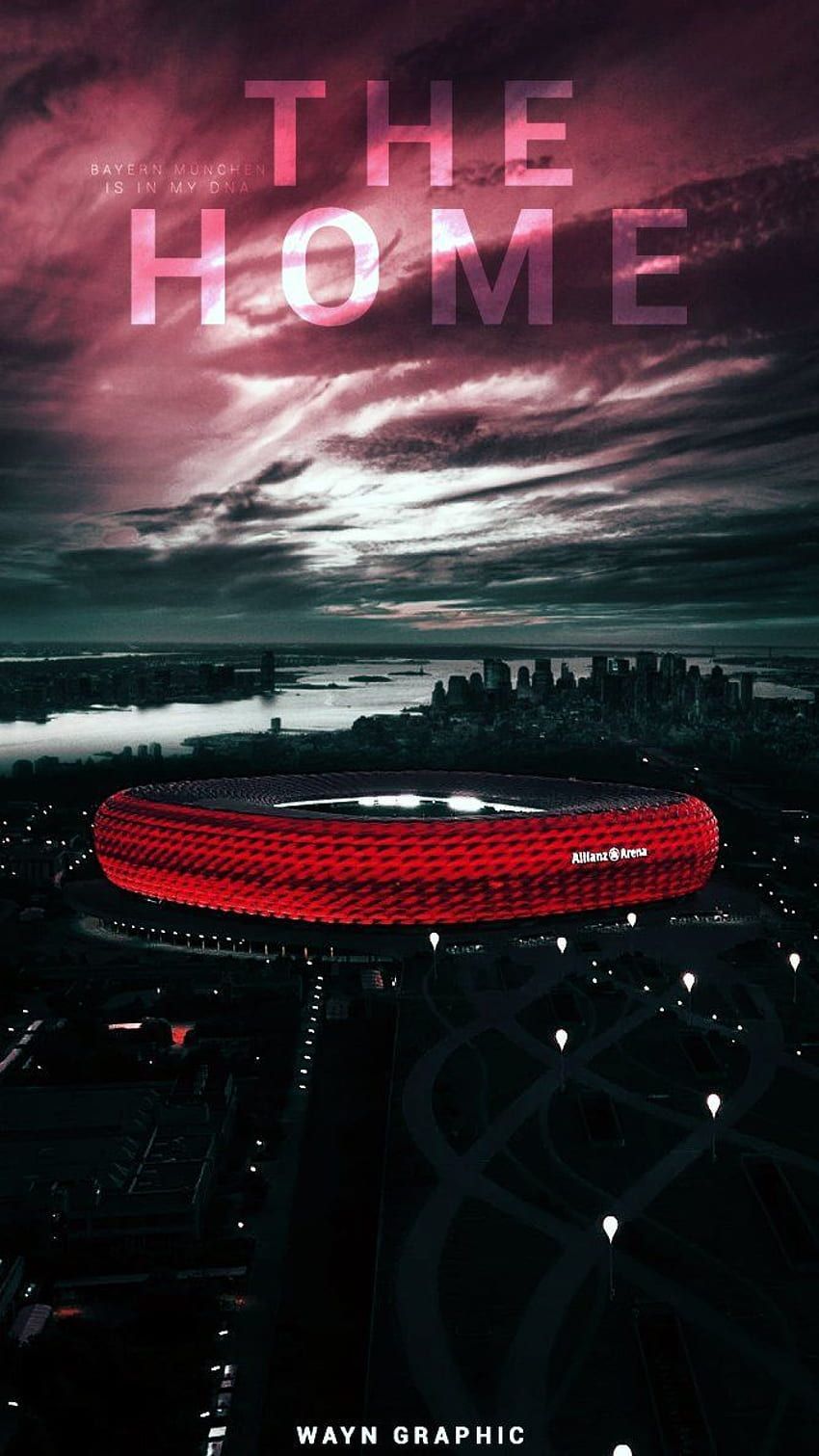 Allianz Arena, The Home, FC Bayern München, Grafikdesign, Dunkel, Hintergrundbild fürs Handy
