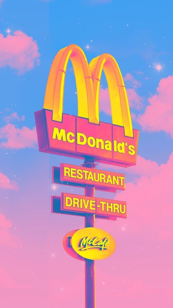 McDonald's-Logo, Drive-Thru, Werbeschild, Pinke Wolken, Retro, Android-Hintergrundbild