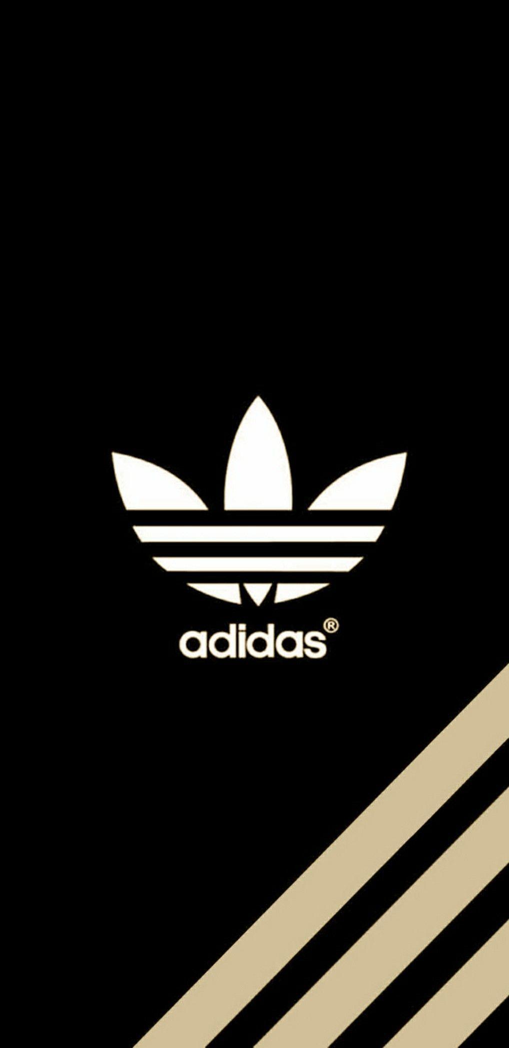 Adidas, Trefoil-Logo, Drei Streifen, Goldene Streifen, Schwarzer Hintergrund, Sperrbildschirm