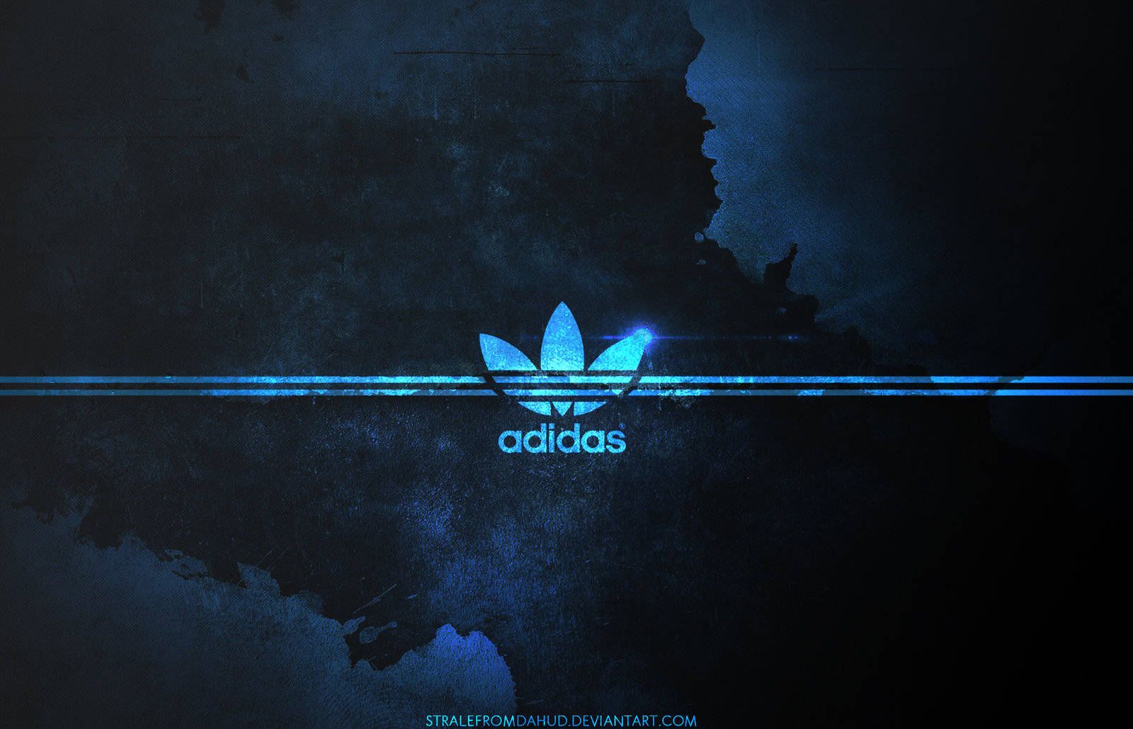 Adidas, Trefoil-Logo, Blaues Leuchten, Weltraum, Dunkelblau, HD, Laptop-Hintergrundbild