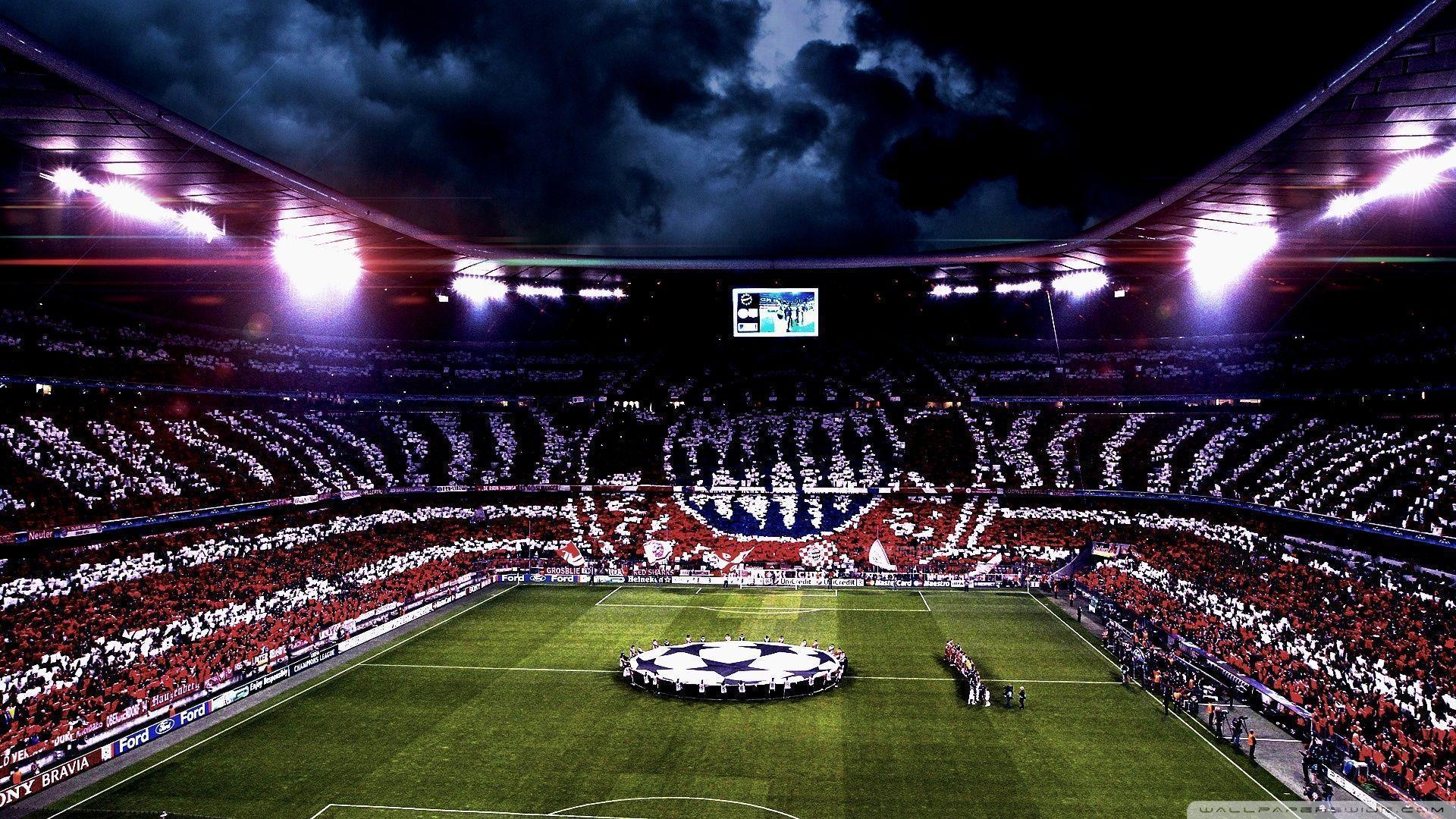 Allianz Arena, FC Bayern München, UEFA Champions League, Choreografie, Flutlicht, Full-HD-Hintergrundbild