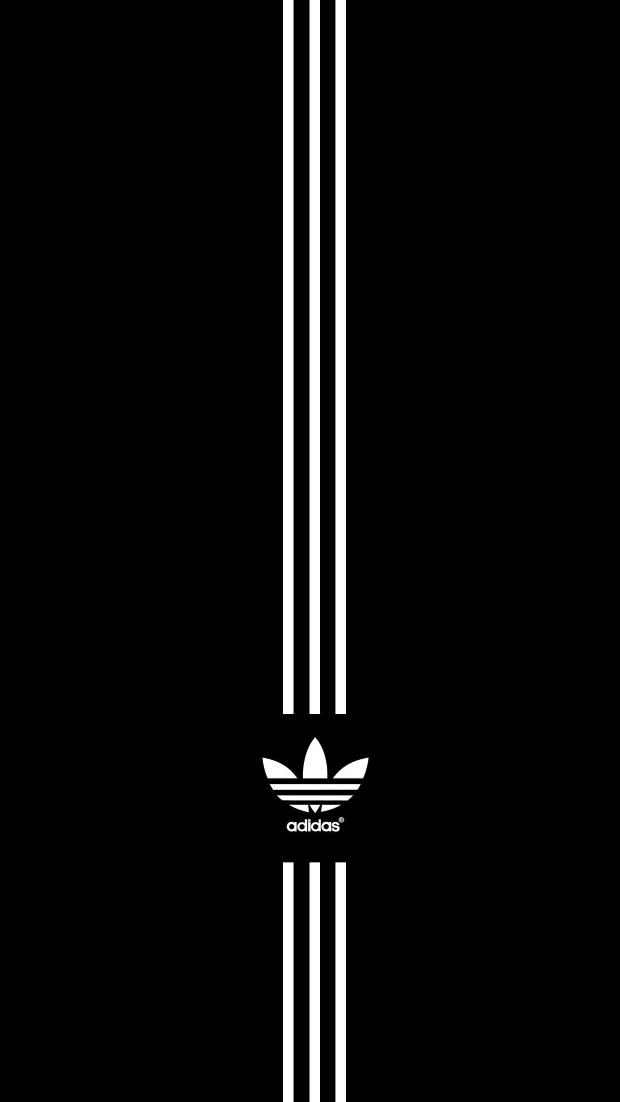 Adidas, Drei Streifen, Trefoil-Logo, Schwarz-Weiß, Minimalistisch, Full HD, Handy-Hintergrundbild