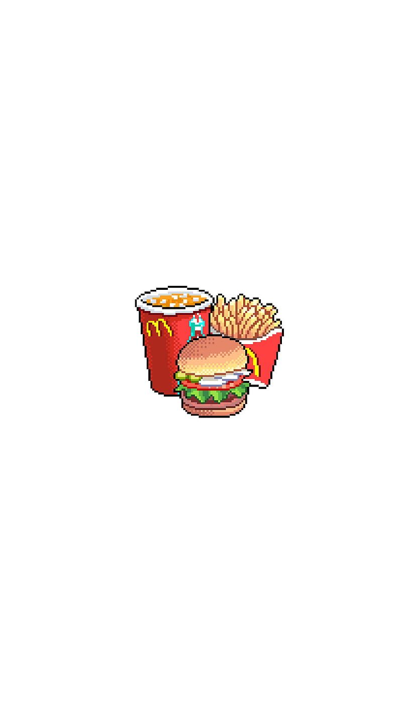 McDonald's, Burger, Pommes, Getränk, Weißer Hintergrund, Minimalistisch, Sperrbildschirm fürs iPhone