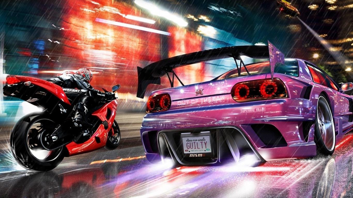 Nissan Skyline GT-R R34, Motorrad, Tuning, Neonlichter, Straßenrennen, HD, Laptop-Hintergrundbild