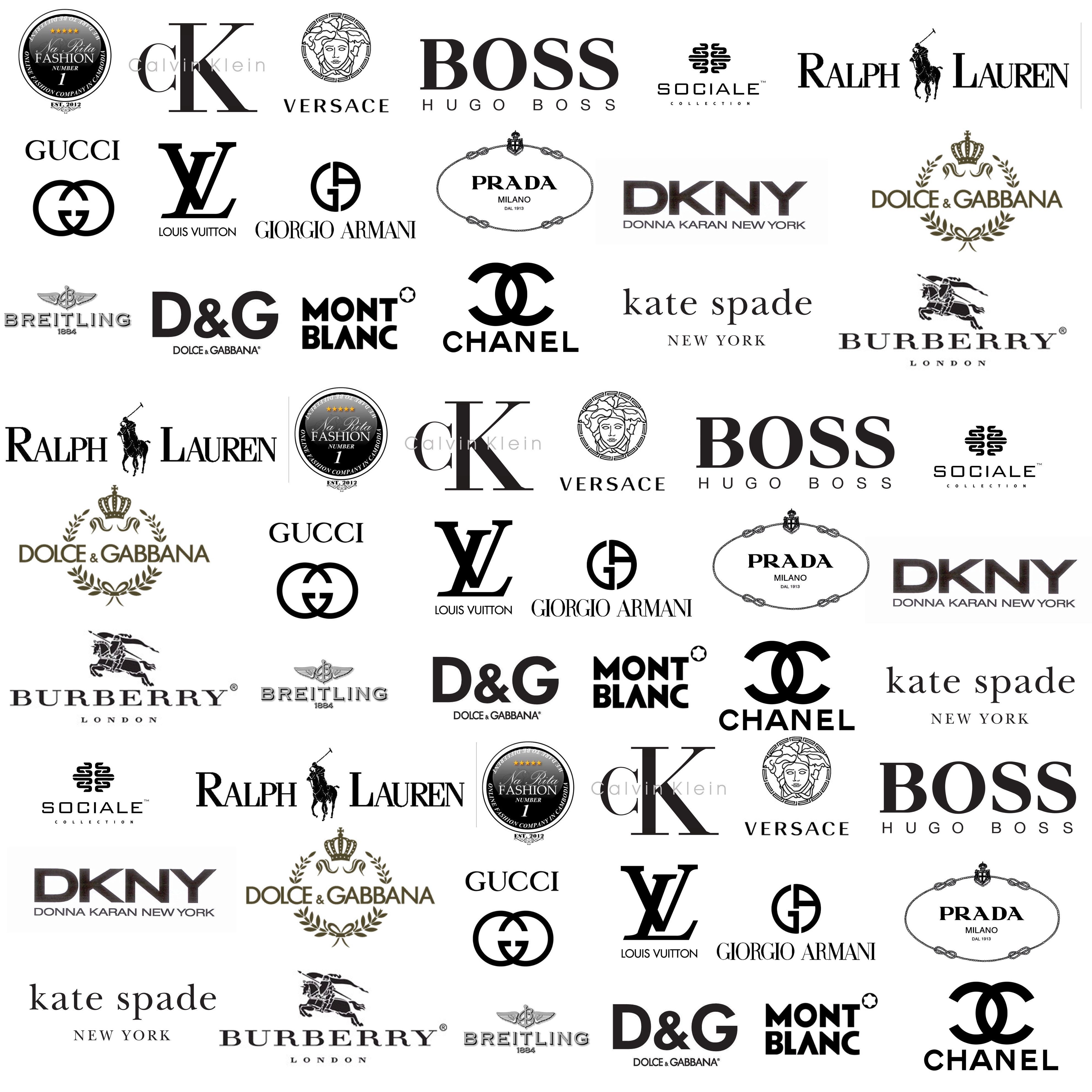 Modemarken-Logos, Calvin Klein, Chanel, DKNY, Hugo Boss, Weißer Hintergrund, 4K Wallpaper