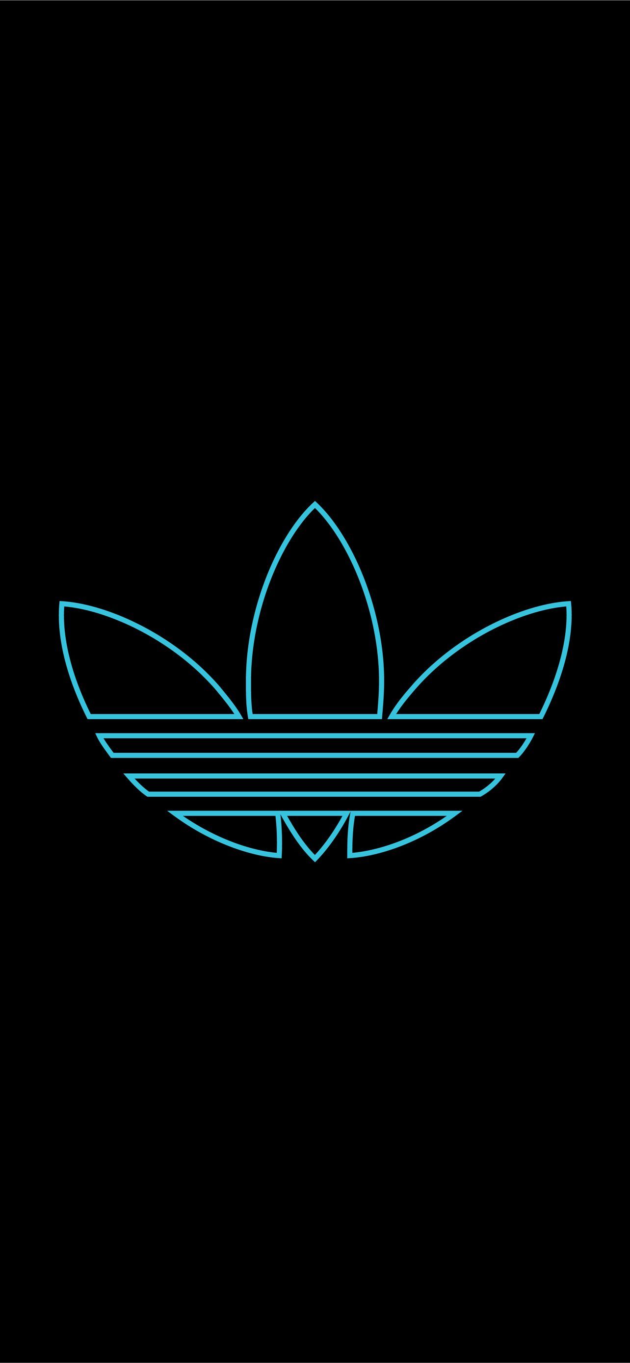 Adidas, Trefoil-Logo, Türkiser Umriss, Schwarzer Hintergrund, Minimalistisch, Sperrbildschirm