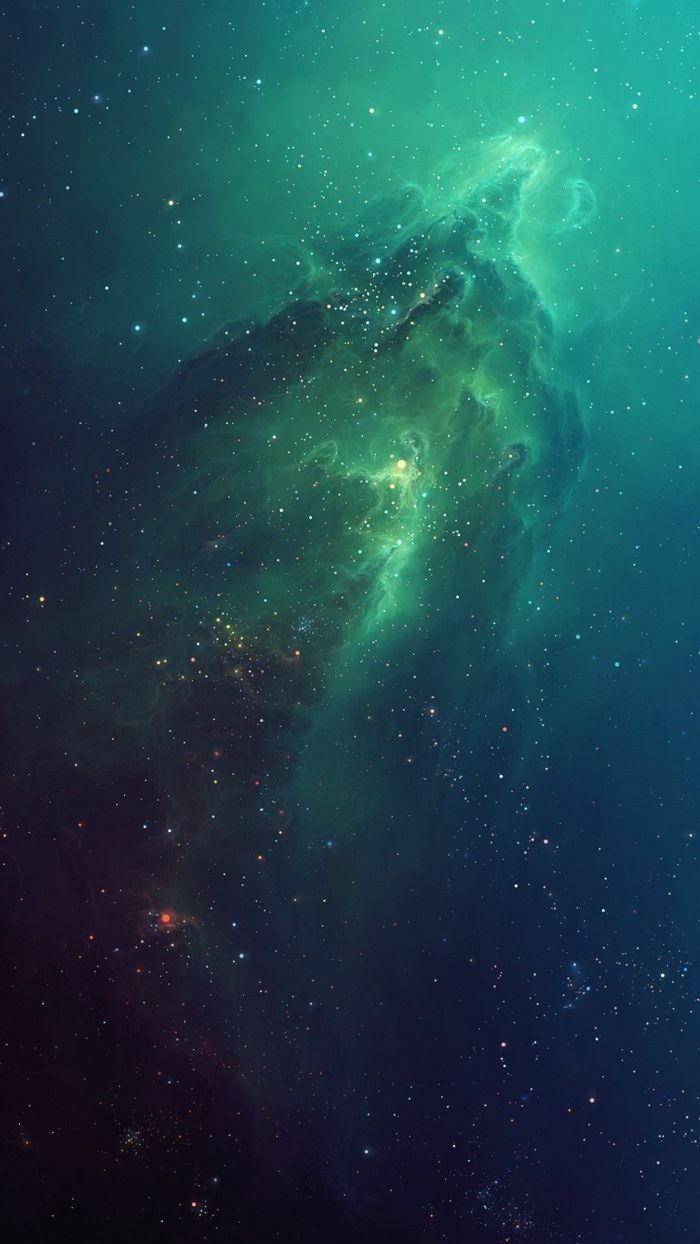 Weltall, Nebel, Grün, Sterne, Dunkel, Hochformat, Hintergrundbild fürs Smartphone
