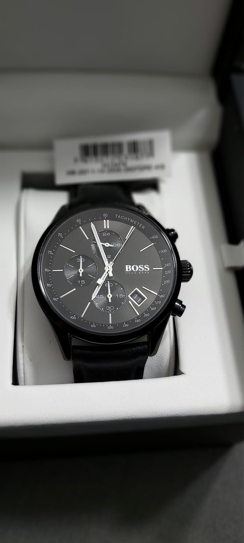Hugo Boss, Armbanduhr, Chronograph, Uhrenbox, Schwarz, HD, Sperrbildschirm fürs iPhone