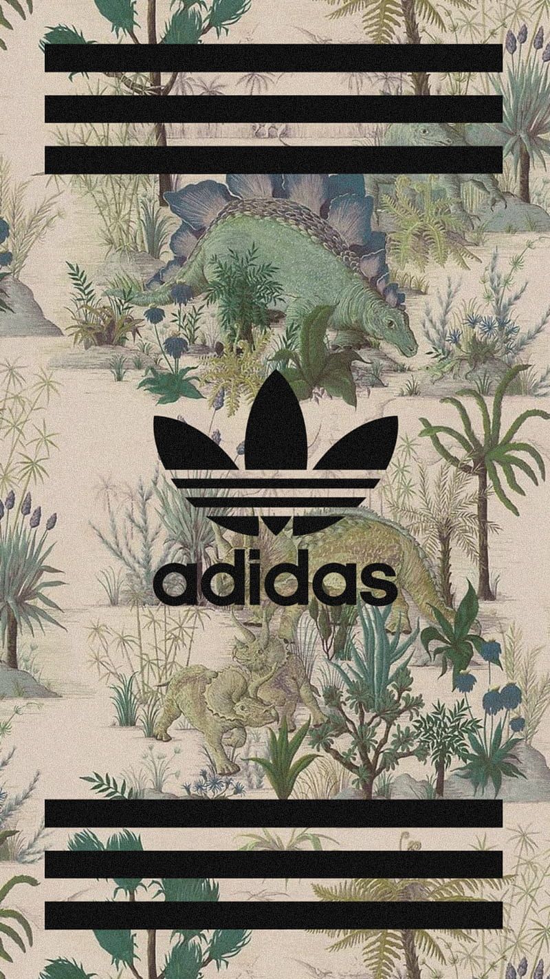 Adidas, Trefoil-Logo, Tropische Pflanzen, Drei Streifen, Vintage, HD, Handy-Hintergrund