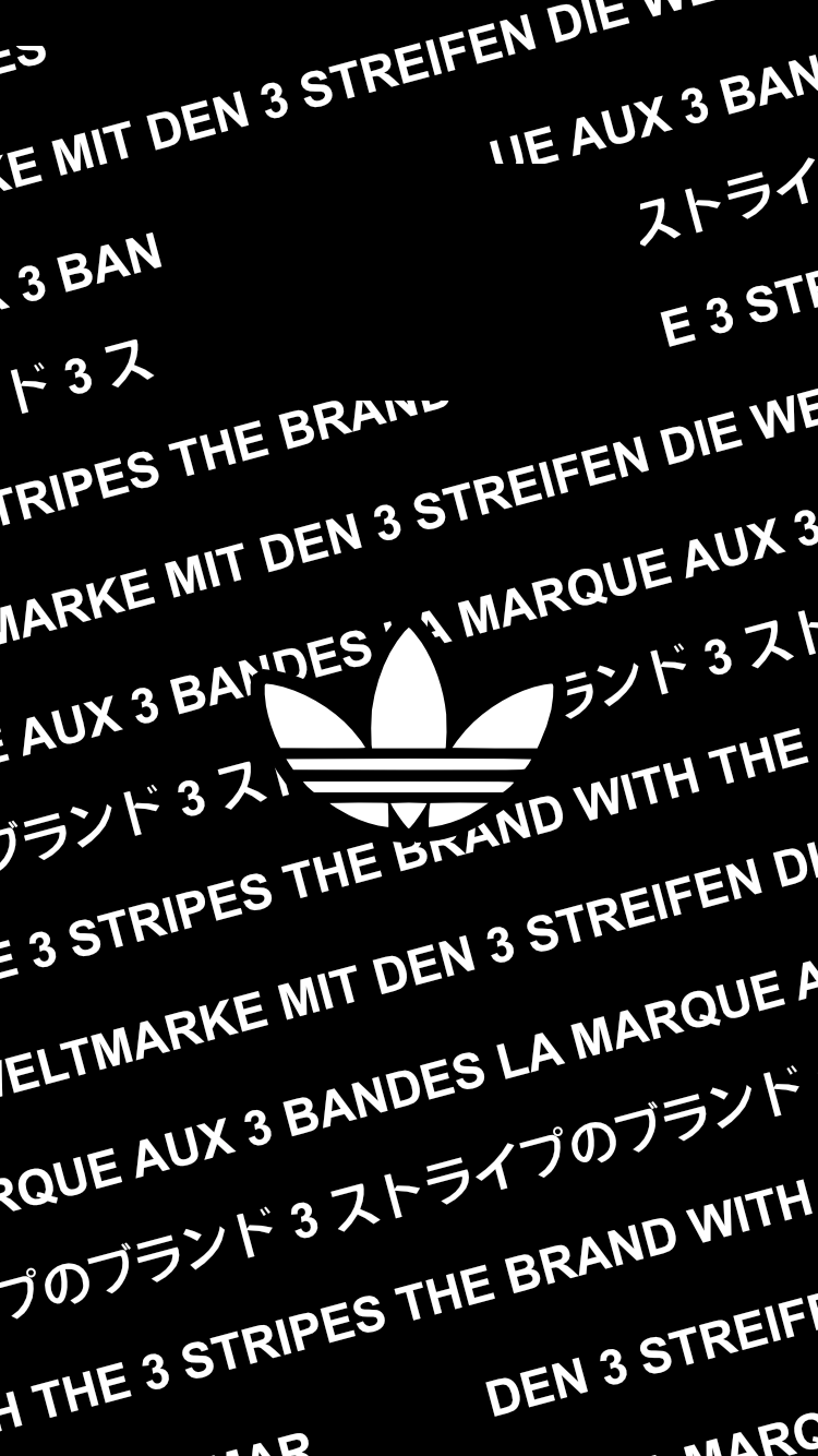 Adidas, Drei Streifen, Typografie, Mehrsprachiger Text, Schwarz-Weiß, 750x1334, Handy-Hintergrund