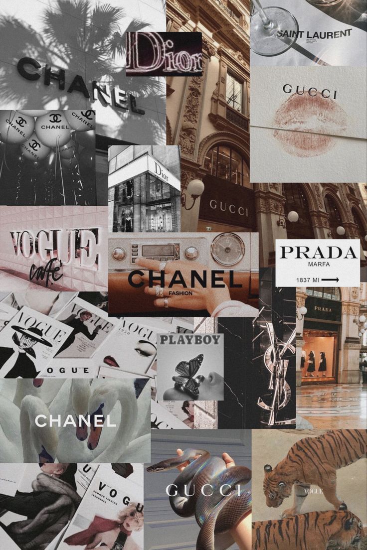 Luxusmarken-Collage, Chanel, Prada, Gucci, Dior, Ästhetik, HD, iPhone-Hintergrundbild