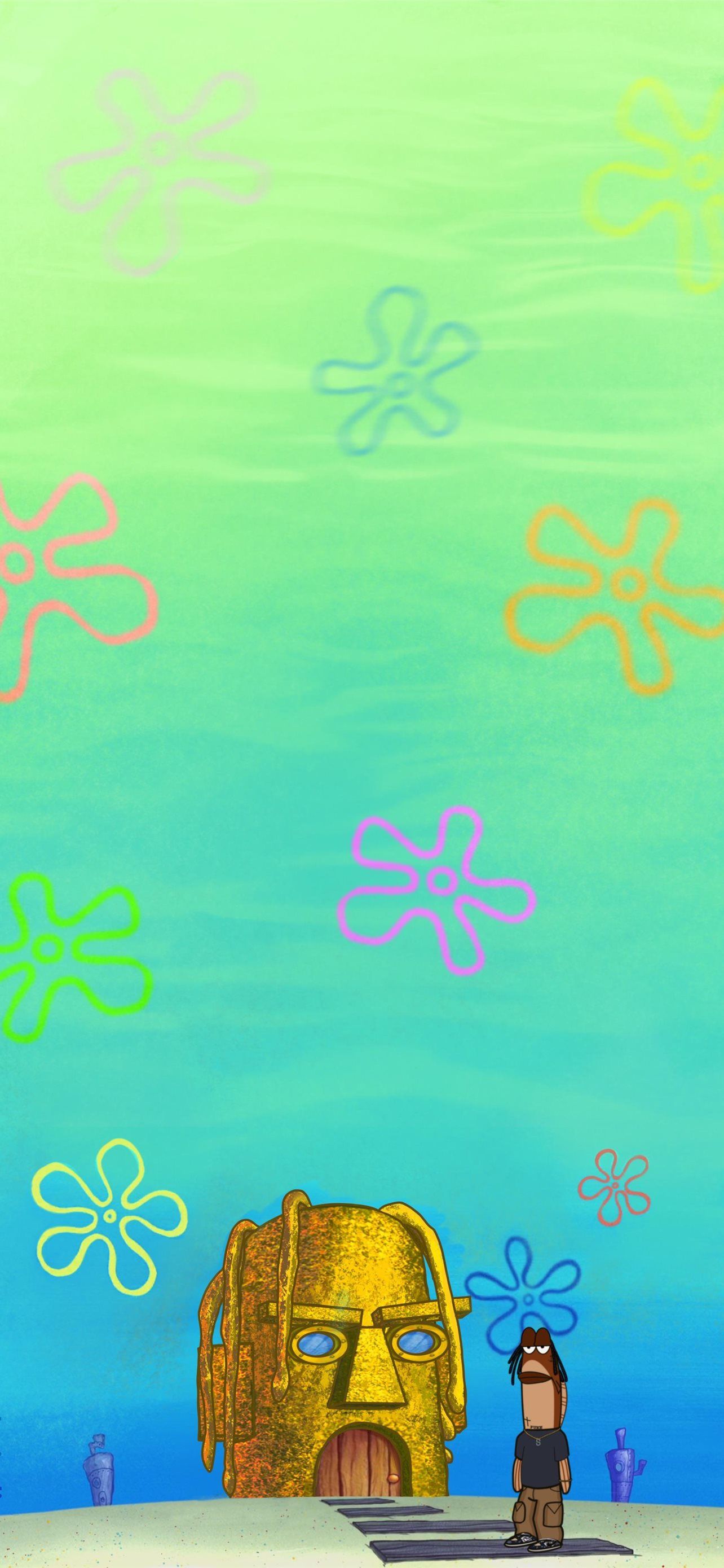 SpongeBob Schwammkopf, Thaddäus Tentakel, Bikini Bottom, Parodie, Farbverlauf, Full-HD-Handy-Hintergrundbild